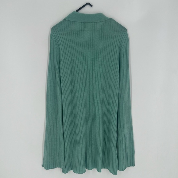 Loulou Studio Biola Ribbed Knit Longline Polo Sweater Top Cardigan In Green - Picture 7 of 7